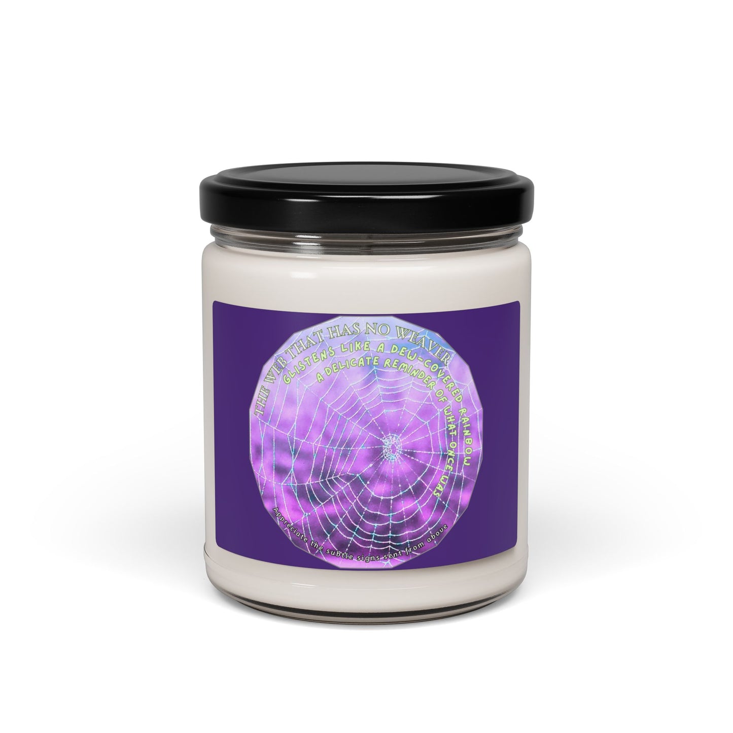 Nature-Themed Soy Candle- Featuring A Glistening Web And Poetry