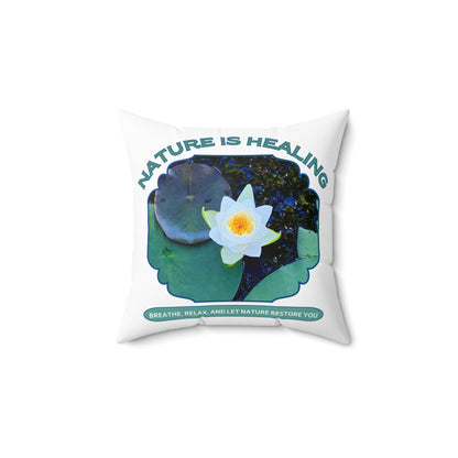 Spun Polyester Square Pillow- Water Lily Design for Nature Lovers and Mindfulness Practices