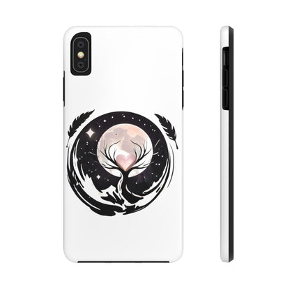 Phone Case - Pink Moon and Heart Nightscape Design, Romantic Whimsical