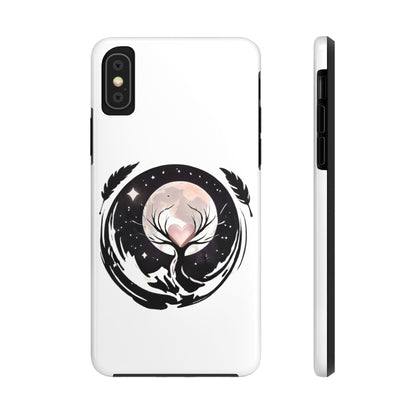 Phone Case - Pink Moon and Heart Nightscape Design, Romantic Whimsical