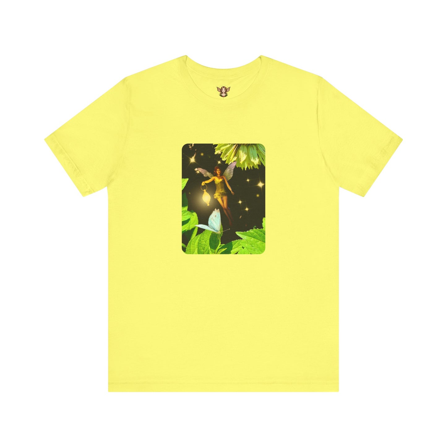 Fairy And Blue Butterfly In A Flower Garden- Unisex Tee