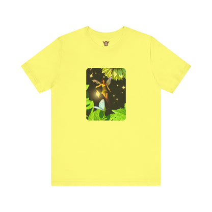 Fairy And Blue Butterfly In A Flower Garden- Unisex Tee