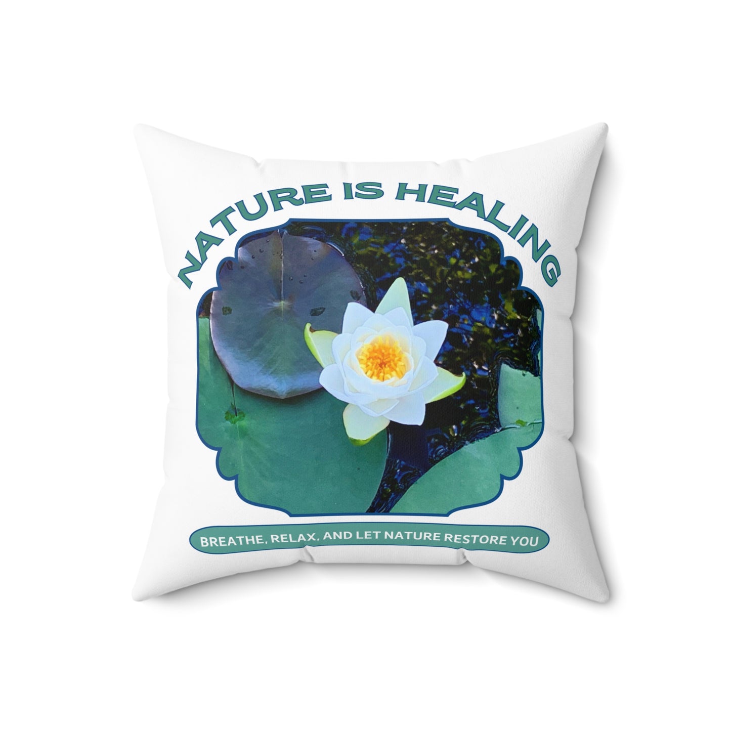 Spun Polyester Square Pillow- Water Lily Design for Nature Lovers and Mindfulness Practices