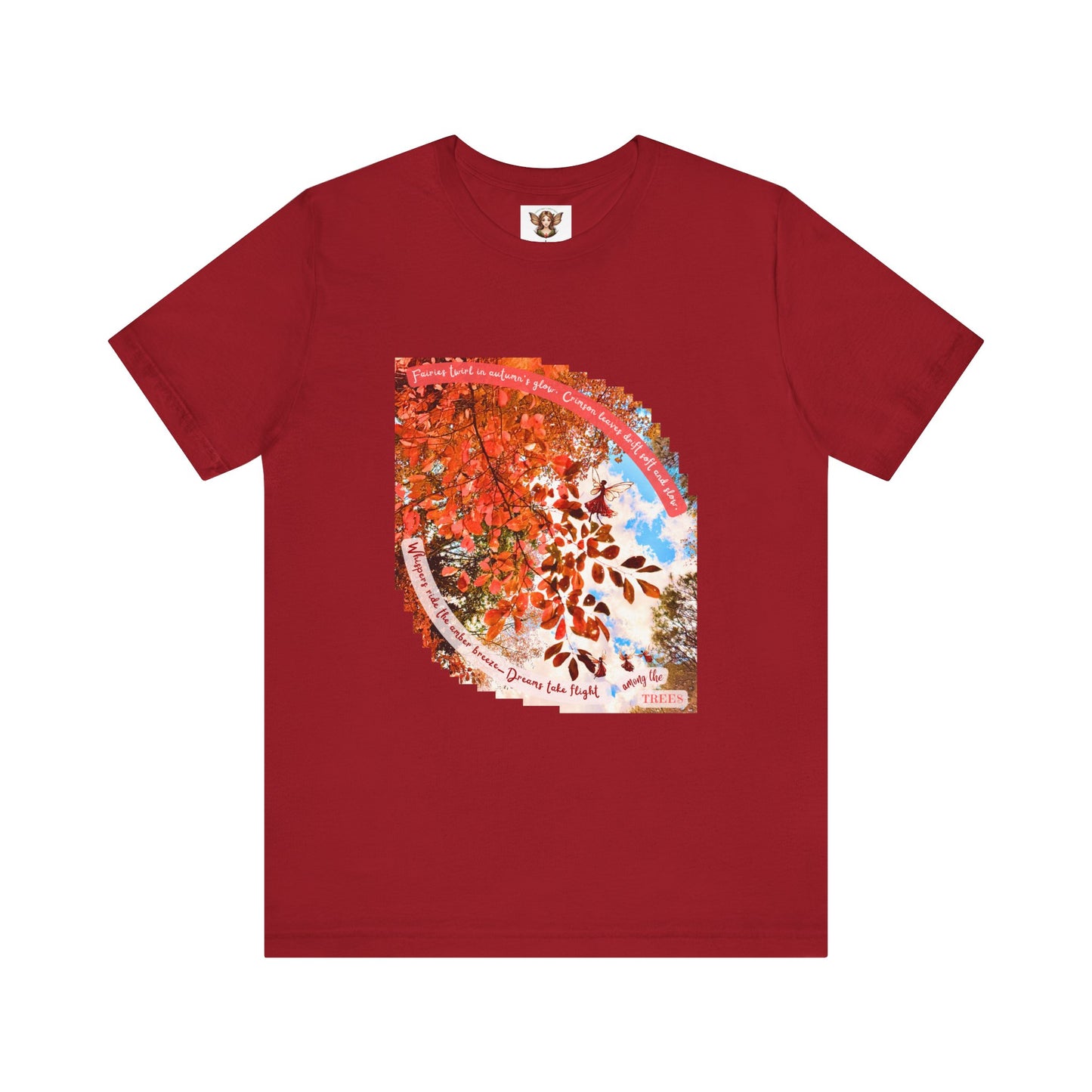 Unisex Short Sleeve Tee- Autumn Fairies and Crimson Leaves Design