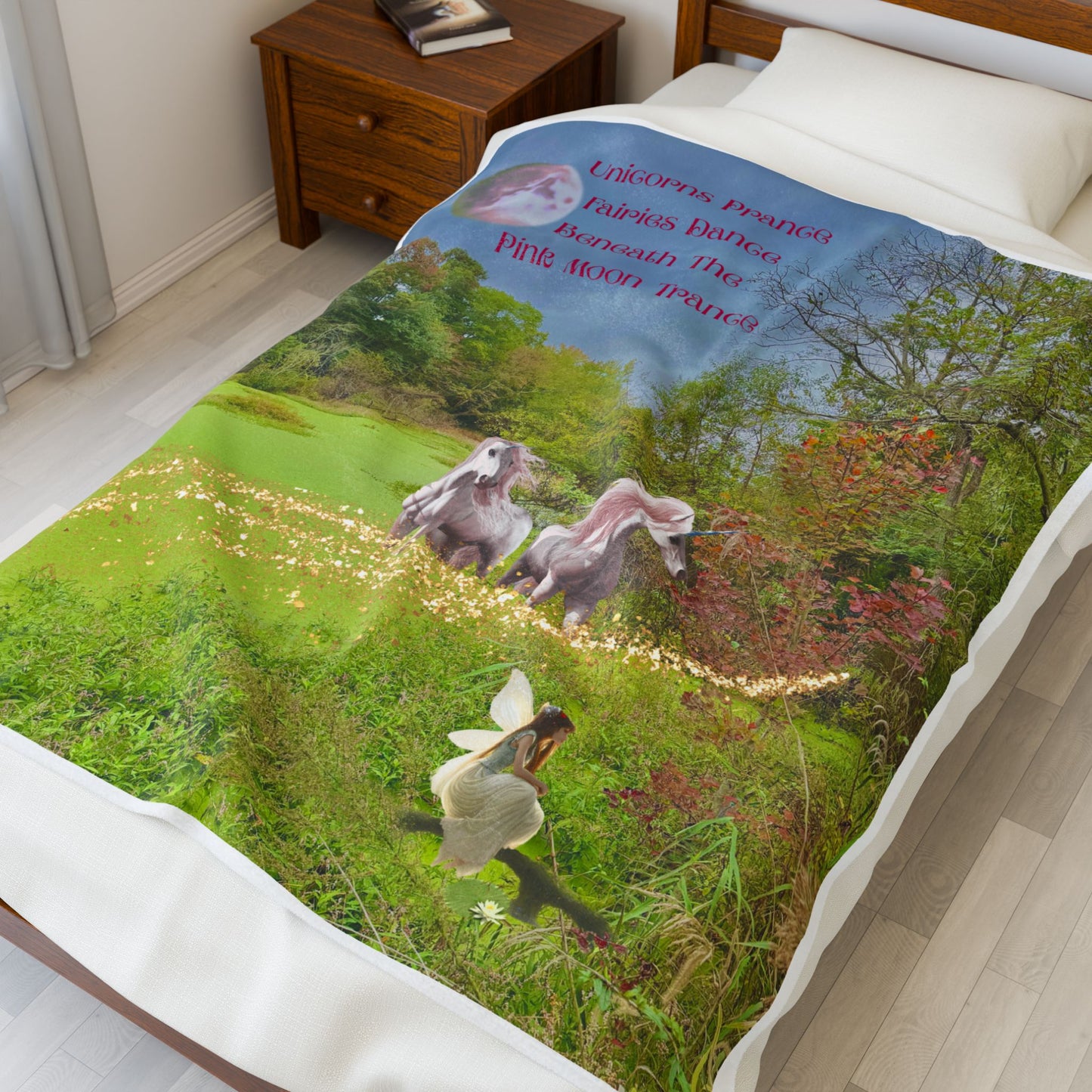 Plush Blanket - Whimsical Unicorns and Fairy Art