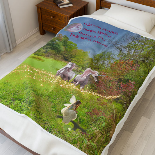 Plush Blanket - Whimsical Unicorns and Fairy Art