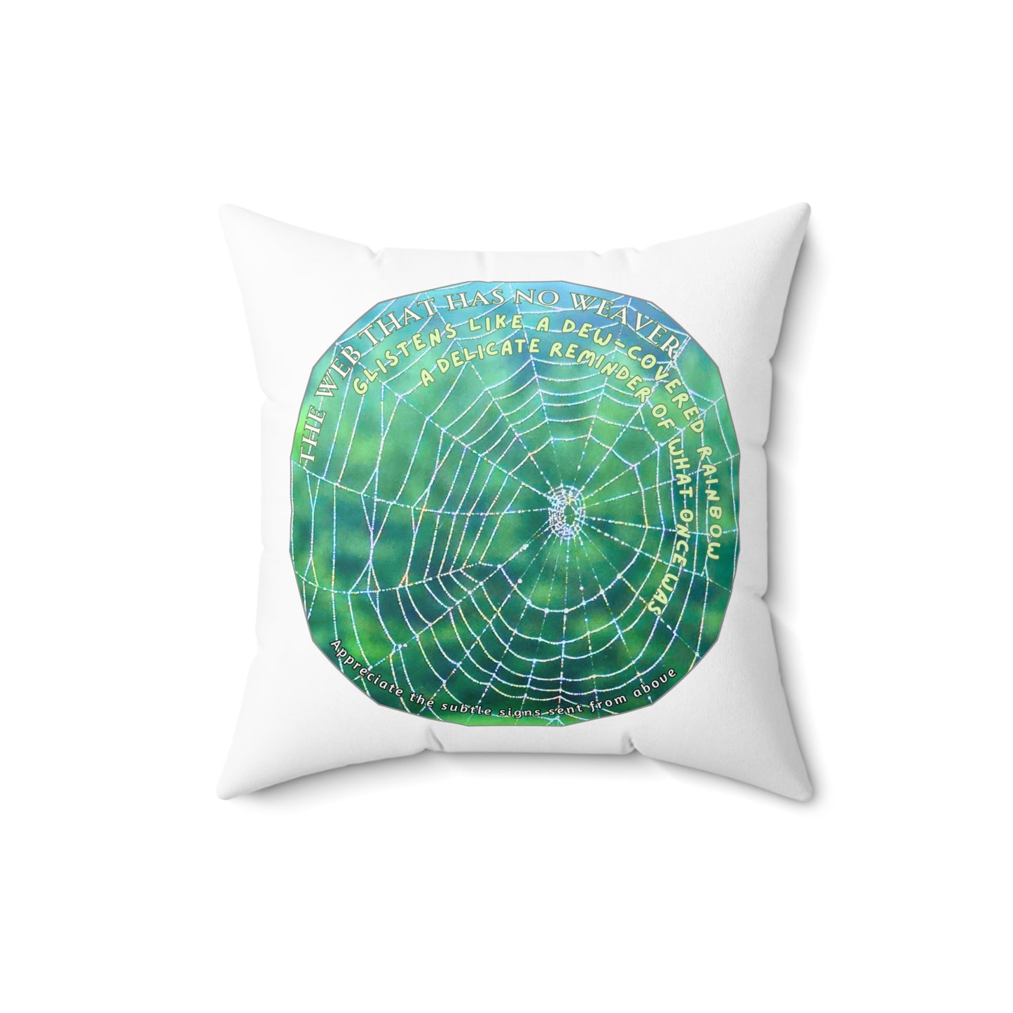 Nature Poetry Square Pillow - Glistening Web Theme