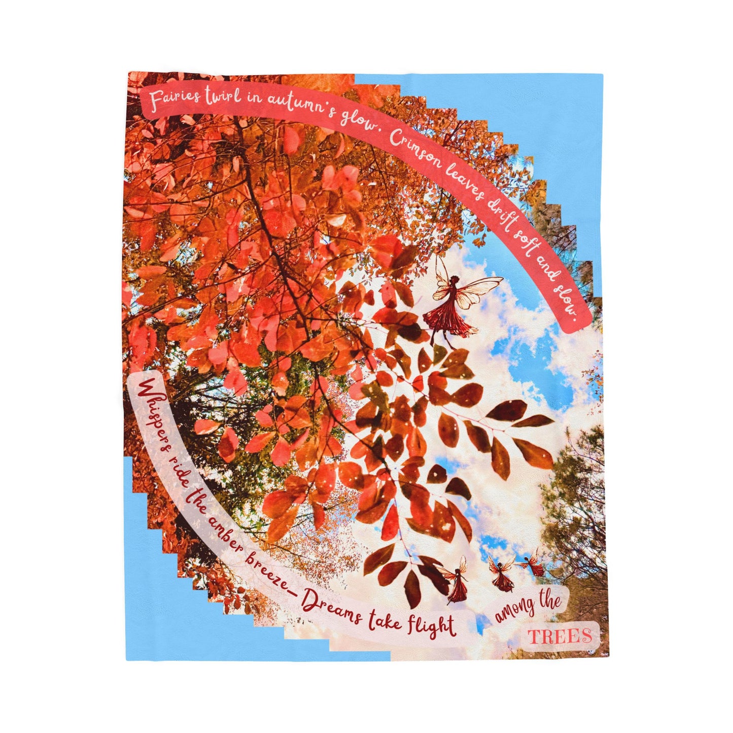 Velveteen Plush Blanket - Cozy Autumn Fairies and Crimson Leaves Design