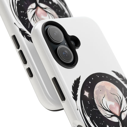 Phone Case - Pink Moon and Heart Nightscape Design, Romantic Whimsical