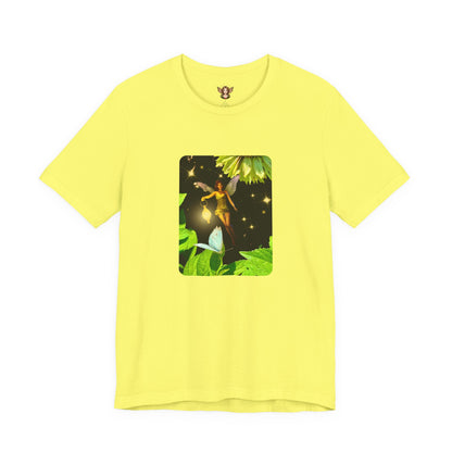 Fairy And Blue Butterfly In A Flower Garden- Unisex Tee