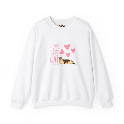 Cat Lover Crewneck Sweatshirt  - 'home is where my cat is'