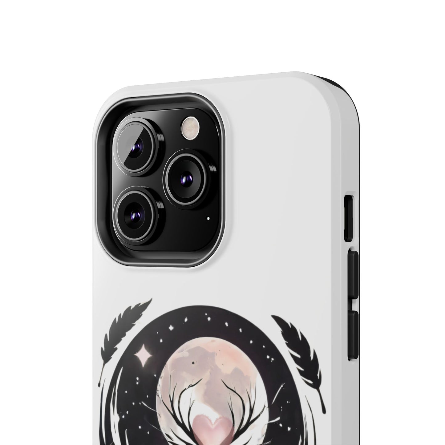 Phone Case - Pink Moon and Heart Nightscape Design, Romantic Whimsical