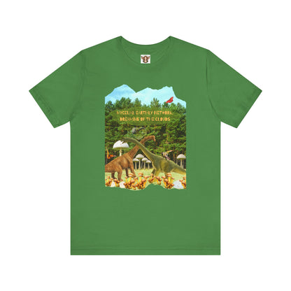 Short Sleeve Tee - Whimsical Dinosaur Forest Design, Mycelial Earthly Network Quote