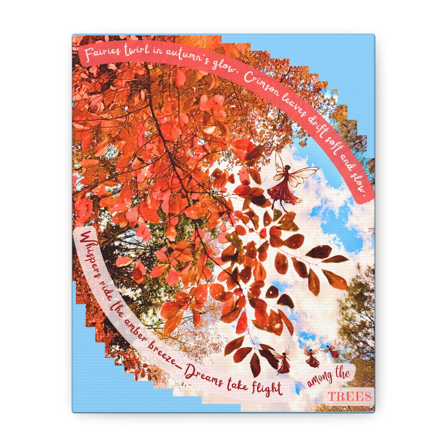 Canvas Wall Art- Autumn Fairies and Crimson Leaves Design