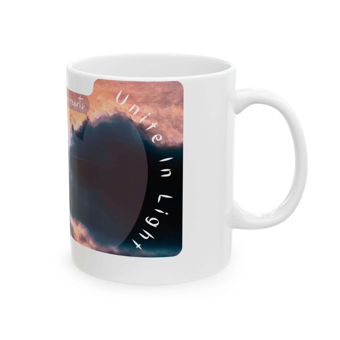 Inspirational Love Ceramic Mug — "When Two Hearts Unite in Light" (11oz, 15oz)