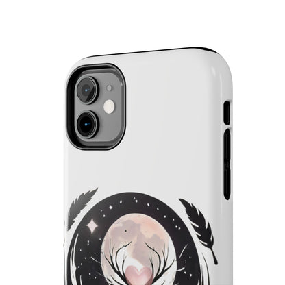 Phone Case - Pink Moon and Heart Nightscape Design, Romantic Whimsical