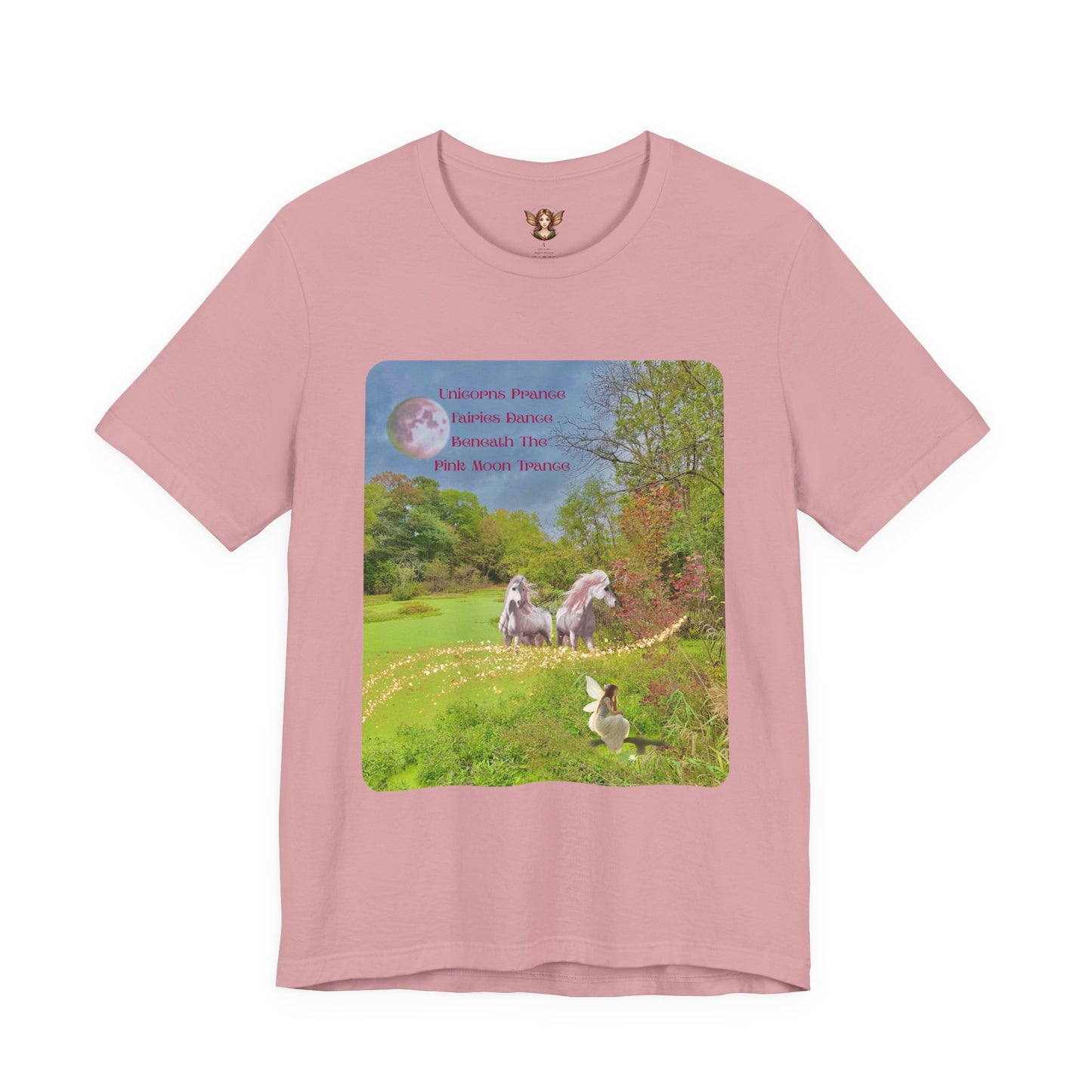 Unisex Short Sleeve Tee-Whimsical Unicorn and Fairy Autumn Vibe Nature Scene