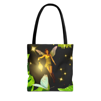 Fairy And Blue Butterfly In A Flower Garden- Tote Bag
