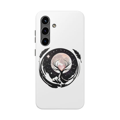 Phone Case - Pink Moon and Heart Nightscape Design, Romantic Whimsical