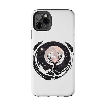 Phone Case - Pink Moon and Heart Nightscape Design, Romantic Whimsical