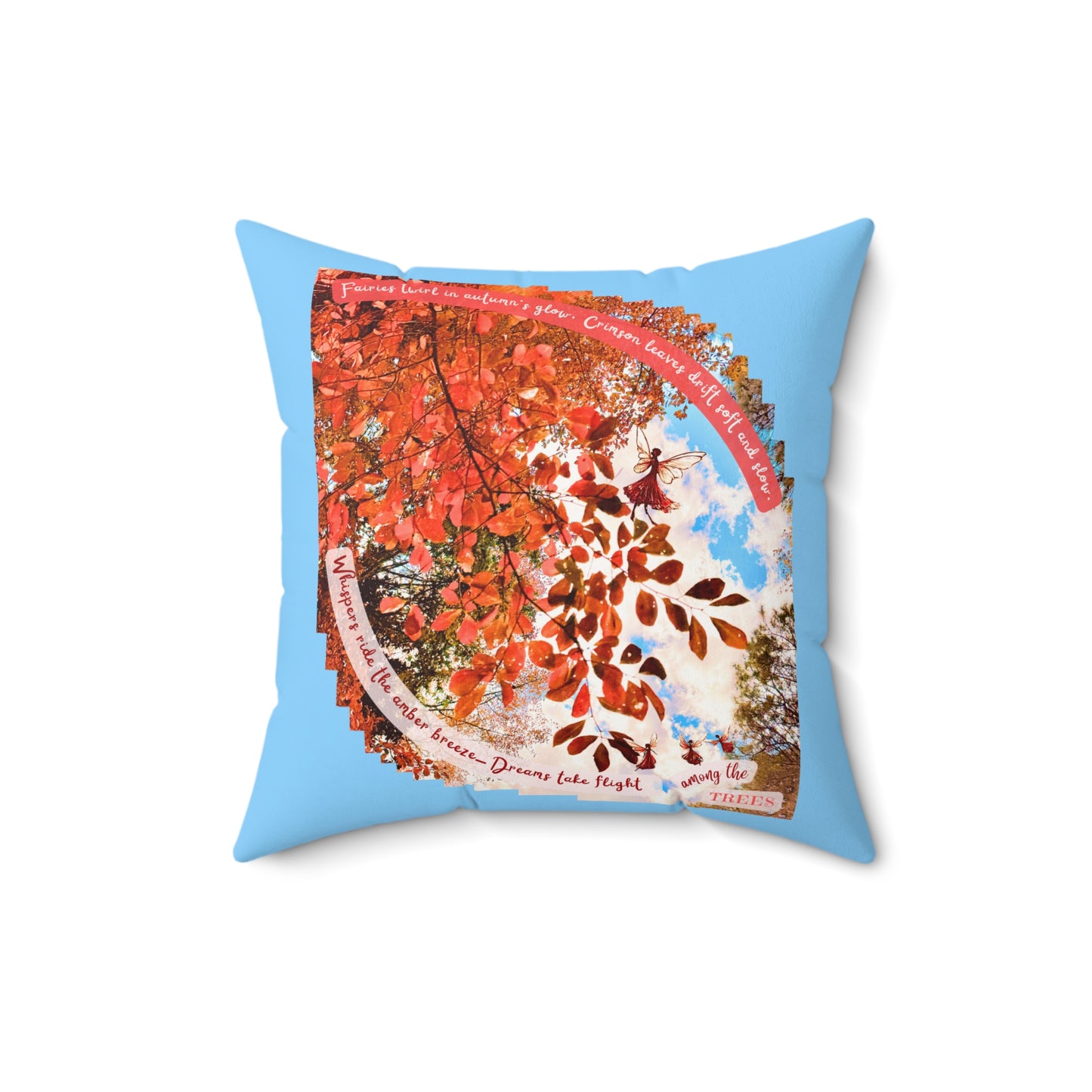 Square Pillow- Autumn Fairies and Crimson Leaves Design