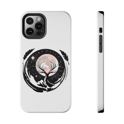 Phone Case - Pink Moon and Heart Nightscape Design, Romantic Whimsical
