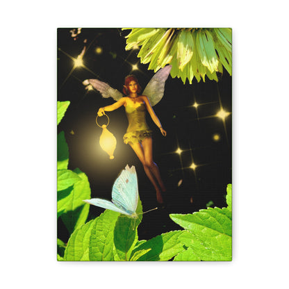 Fairy And Blue Butterfly In A Flower Garden- Canvas Wall Art