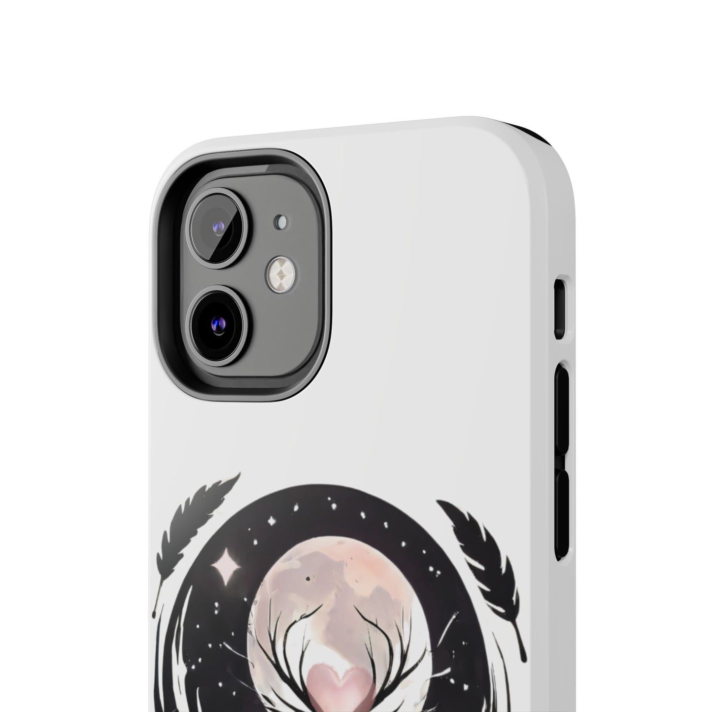 Phone Case - Pink Moon and Heart Nightscape Design, Romantic Whimsical