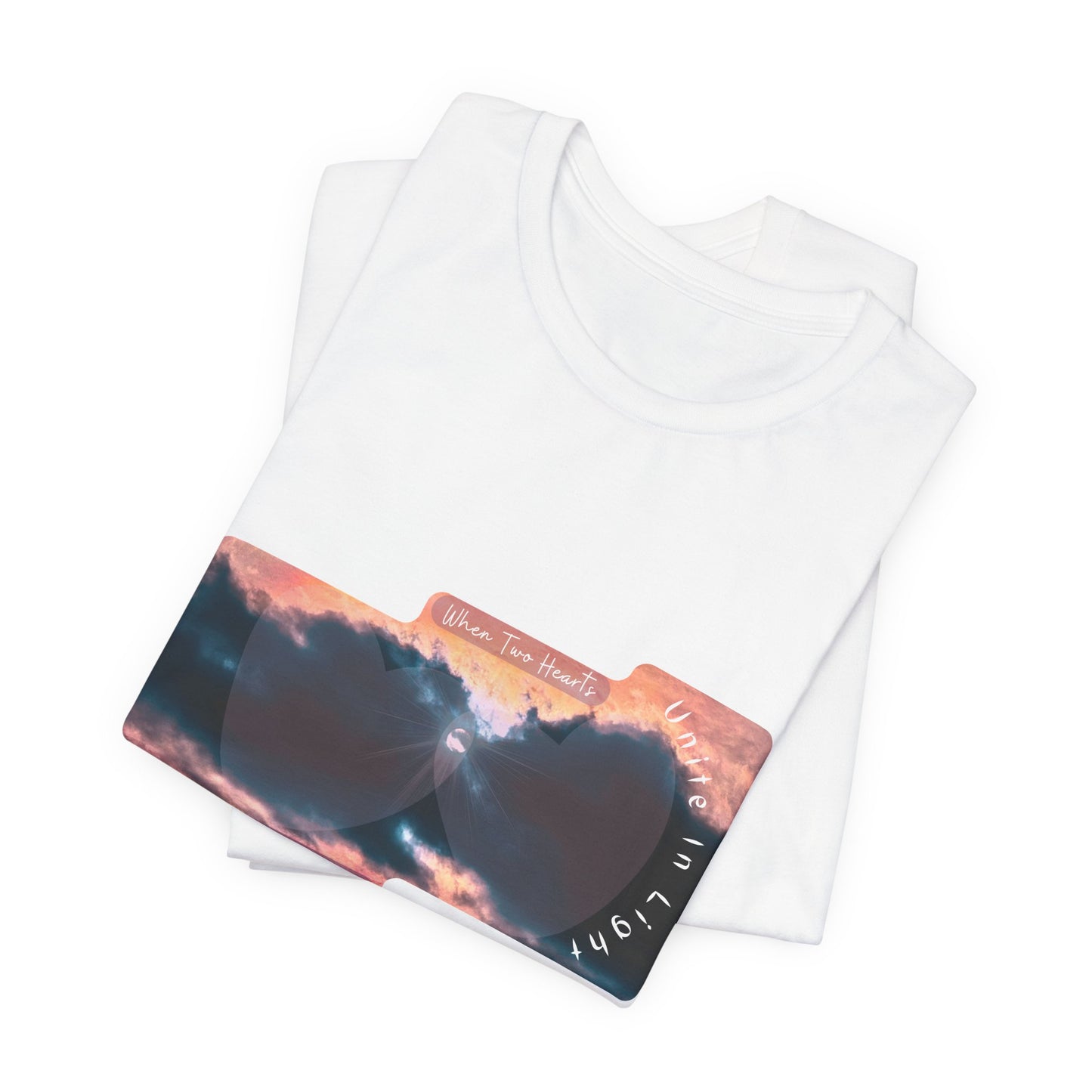 Unisex Short Sleeve Tee- Stormy Sky, Two Hearts And Sun Design