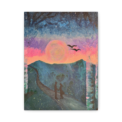 Canvas Wall Art - Enchanting Glowing Moon and Stars with Loving Couple and Fireflies Design