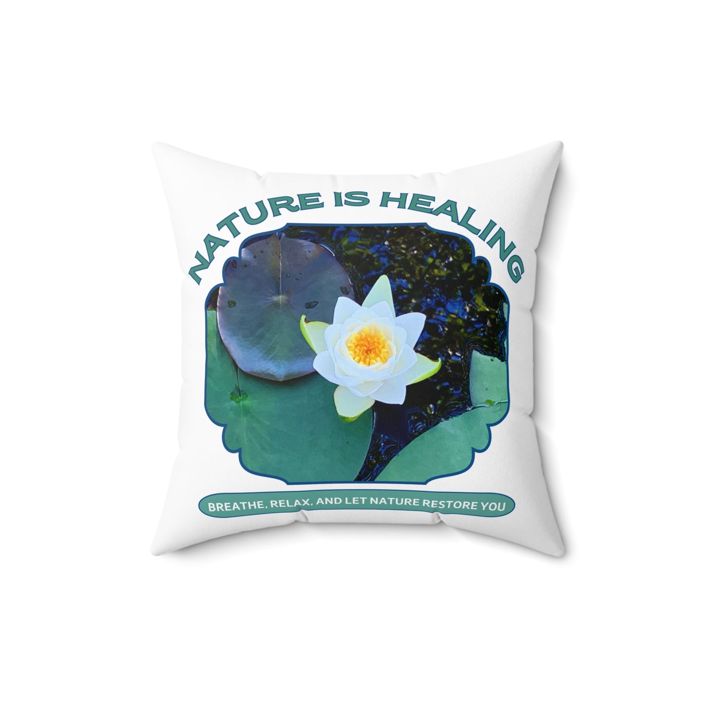 Spun Polyester Square Pillow- Water Lily Design for Nature Lovers and Mindfulness Practices