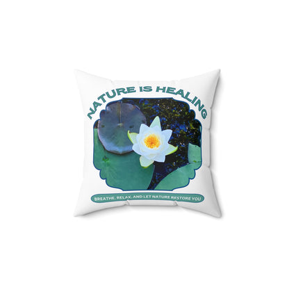 Spun Polyester Square Pillow- Water Lily Design for Nature Lovers and Mindfulness Practices