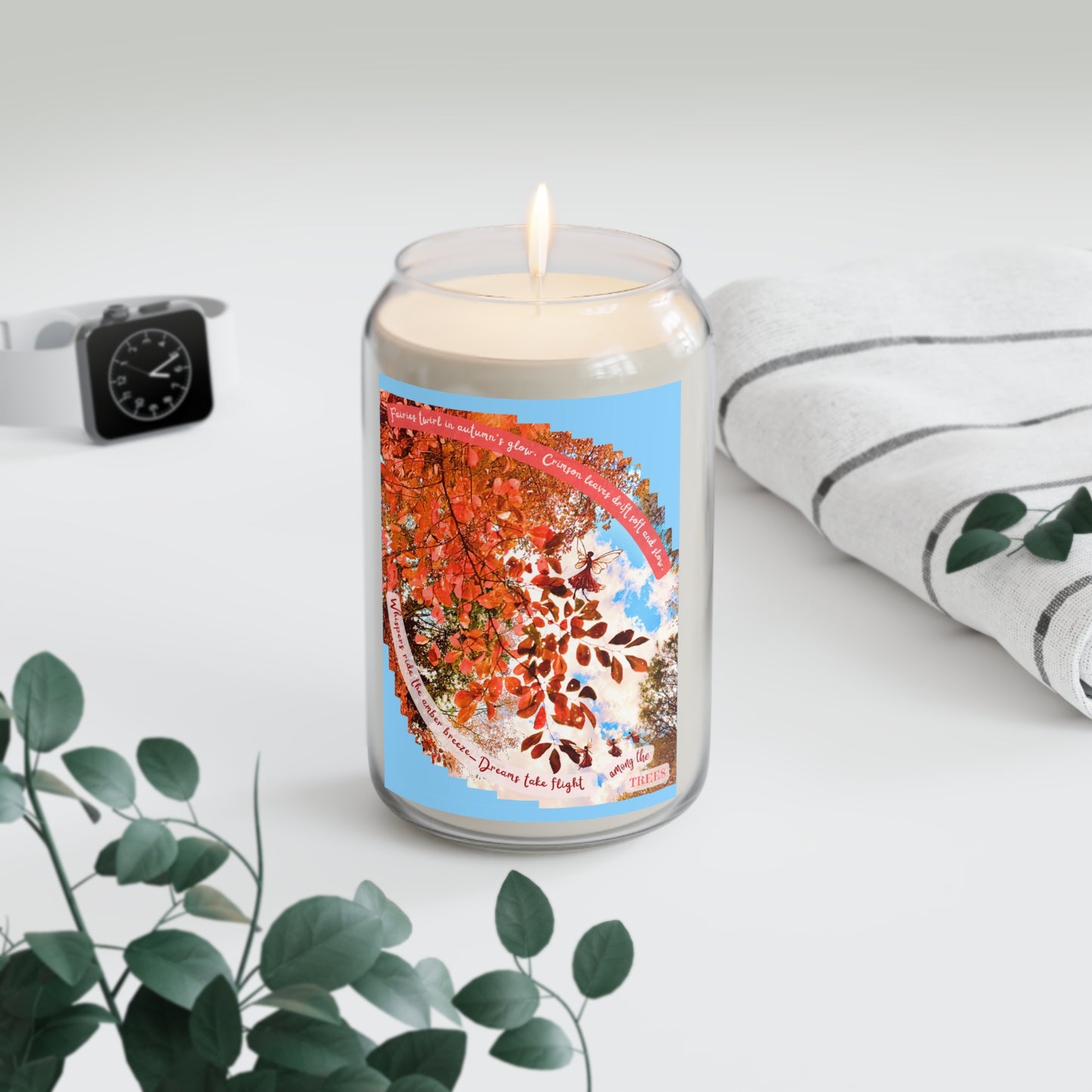 Candle- Autumn Fairies and Crimson Leaves Design