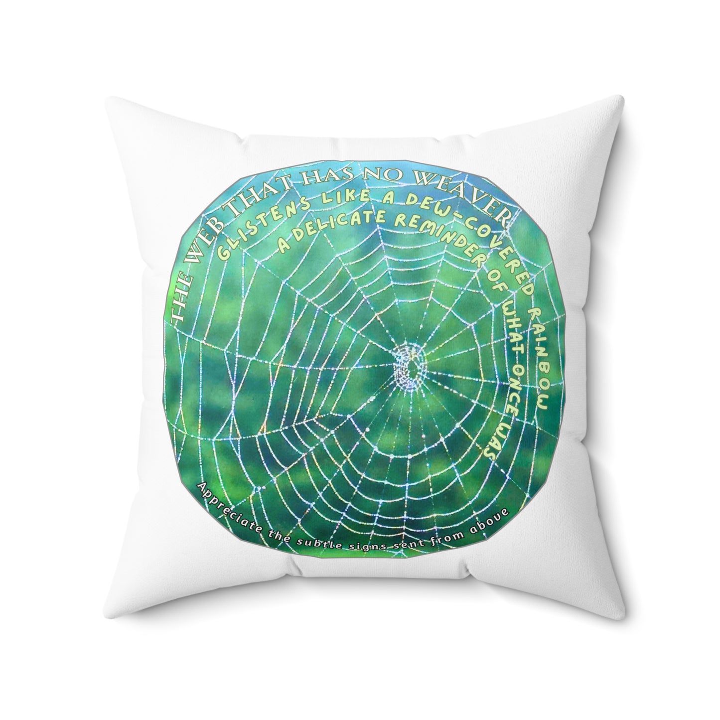 Nature Poetry Square Pillow - Glistening Web Theme