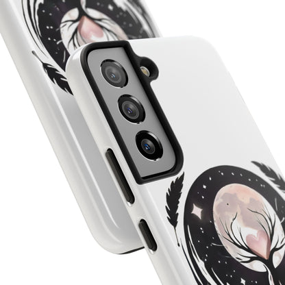 Phone Case - Pink Moon and Heart Nightscape Design, Romantic Whimsical