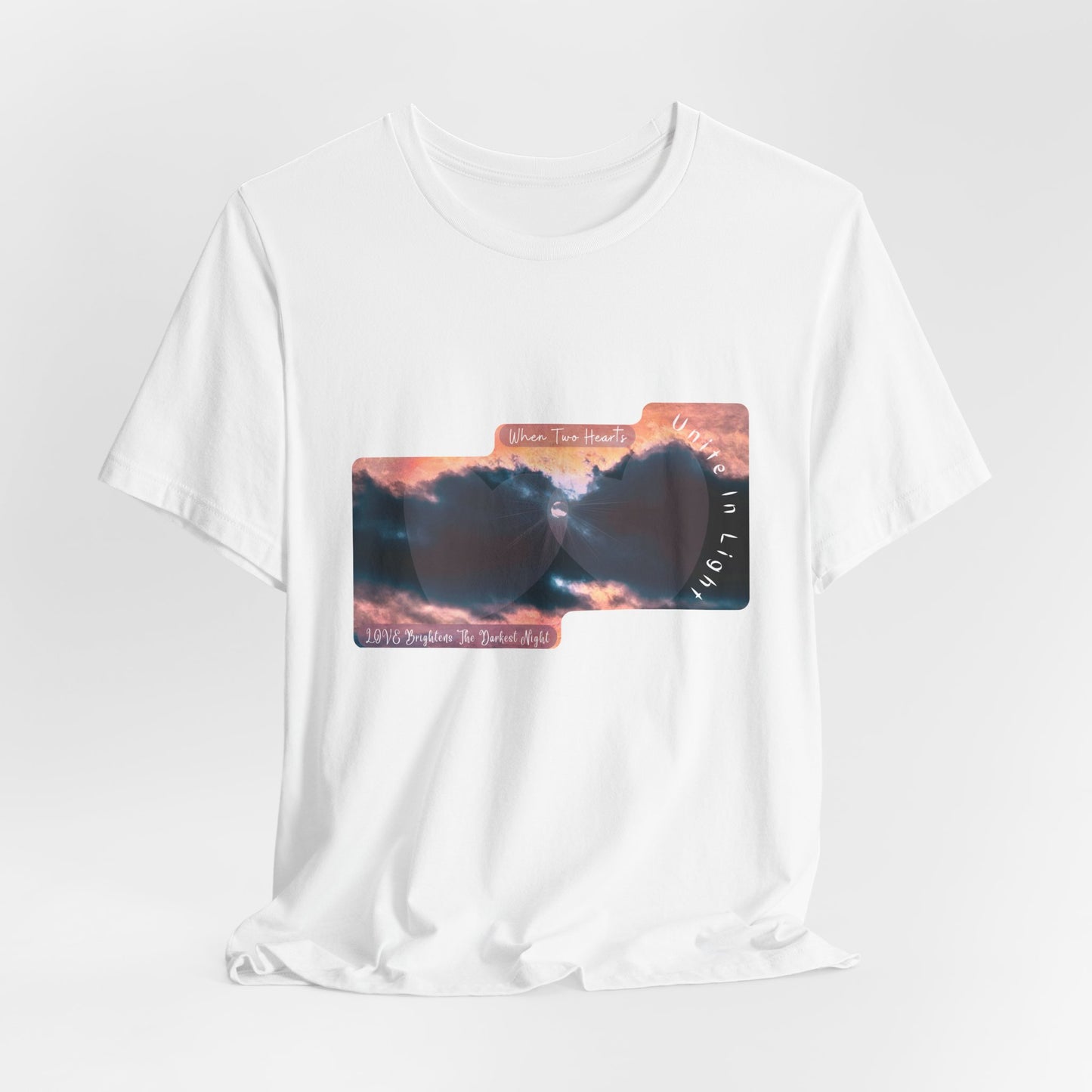 Unisex Short Sleeve Tee- Stormy Sky, Two Hearts And Sun Design