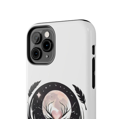 Phone Case - Pink Moon and Heart Nightscape Design, Romantic Whimsical