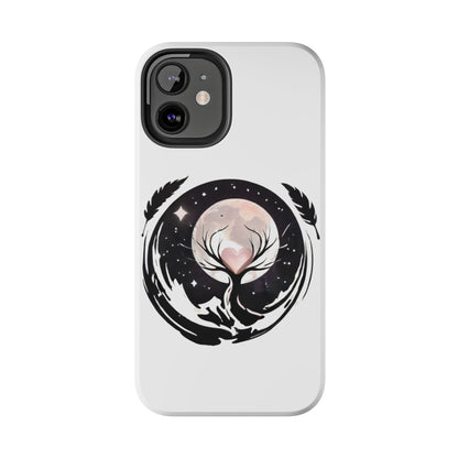 Phone Case - Pink Moon and Heart Nightscape Design, Romantic Whimsical
