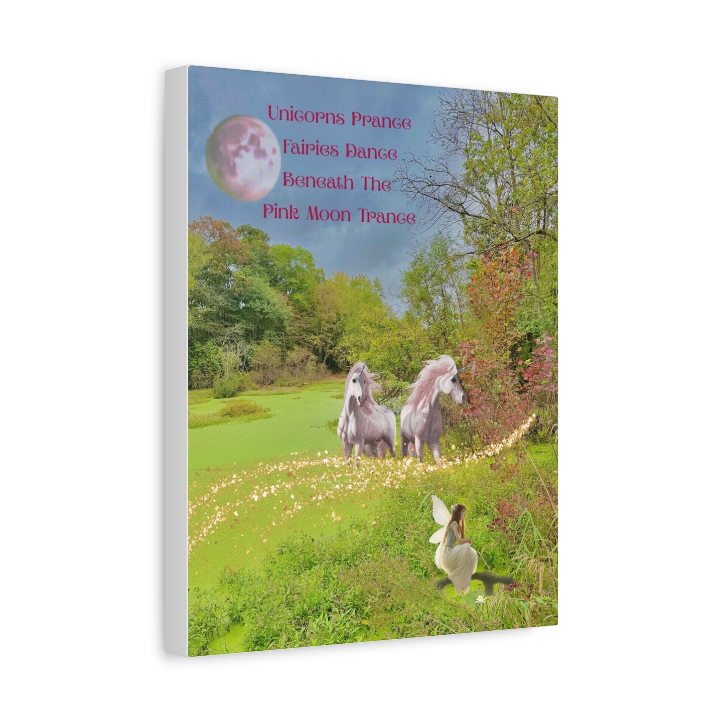 Matte Canvas-Whimsical Unicorn and Fairy Autumn Vibe Nature Scene