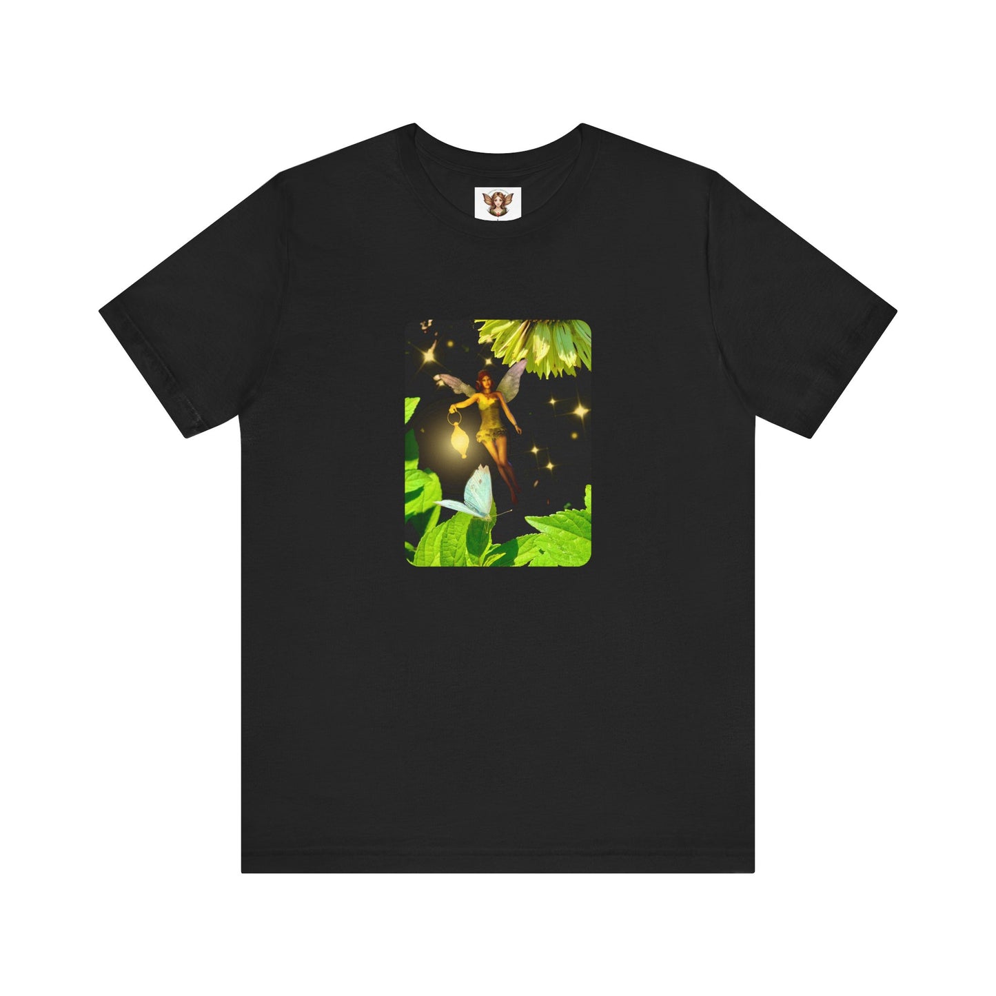 Fairy And Blue Butterfly In A Flower Garden- Unisex Tee