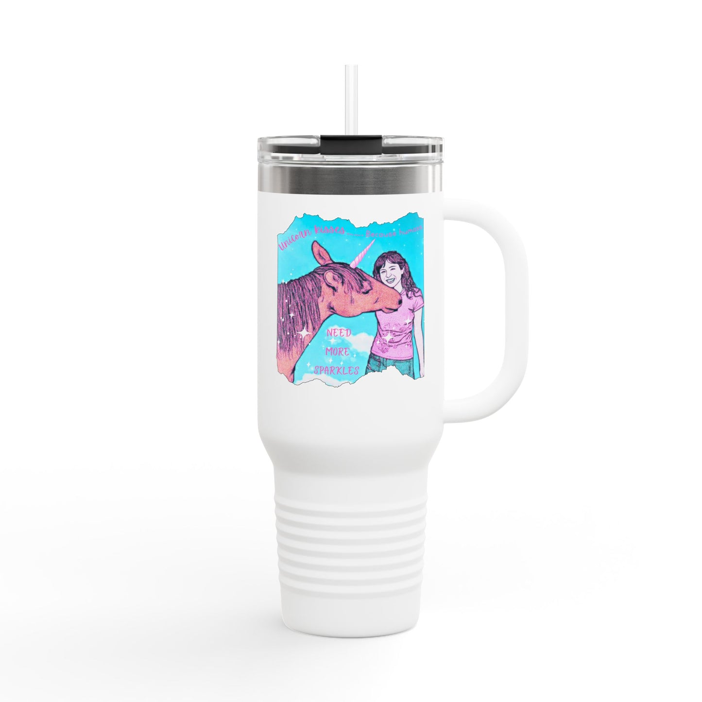 40oz Insulated Travel Mug 'Unicorn Kisses' Whimsical Theme