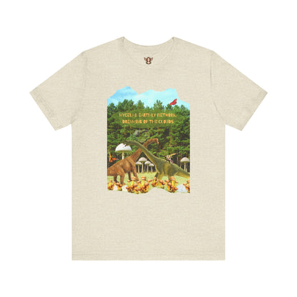 Short Sleeve Tee - Whimsical Dinosaur Forest Design, Mycelial Earthly Network Quote