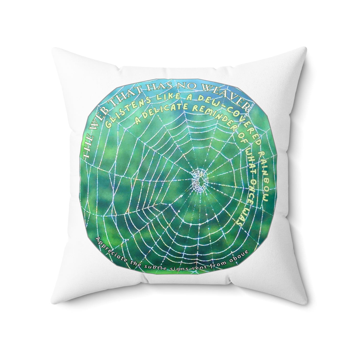 Nature Poetry Square Pillow - Glistening Web Theme