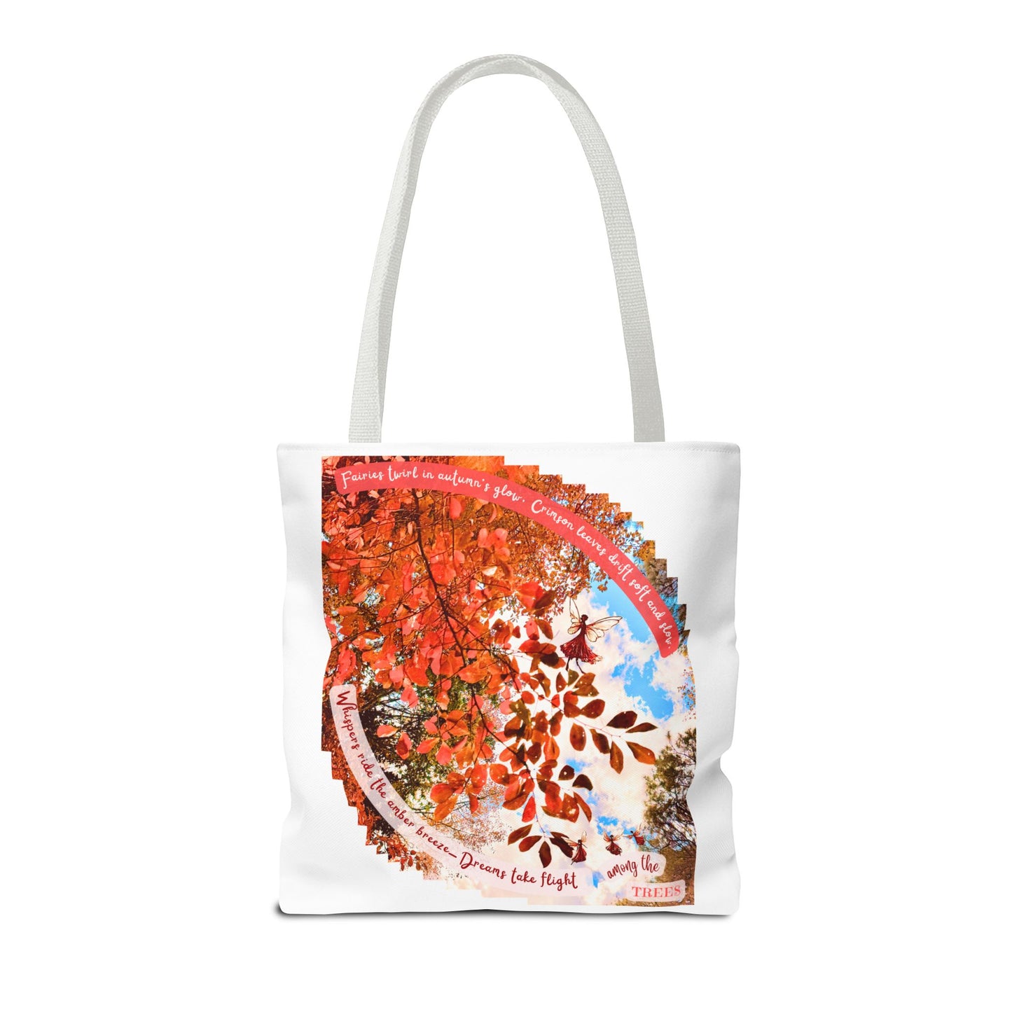 Tote Bag - Cozy Autumn Fairies and Crimson Leaves Design