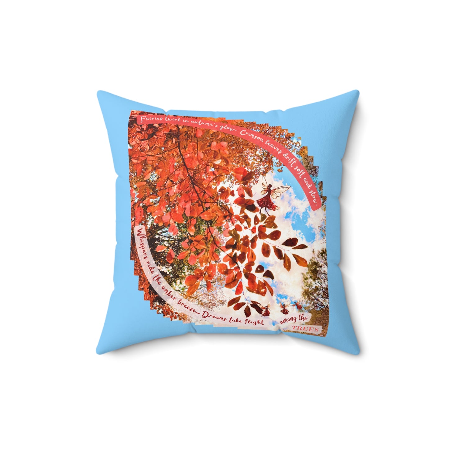 Square Pillow- Autumn Fairies and Crimson Leaves Design
