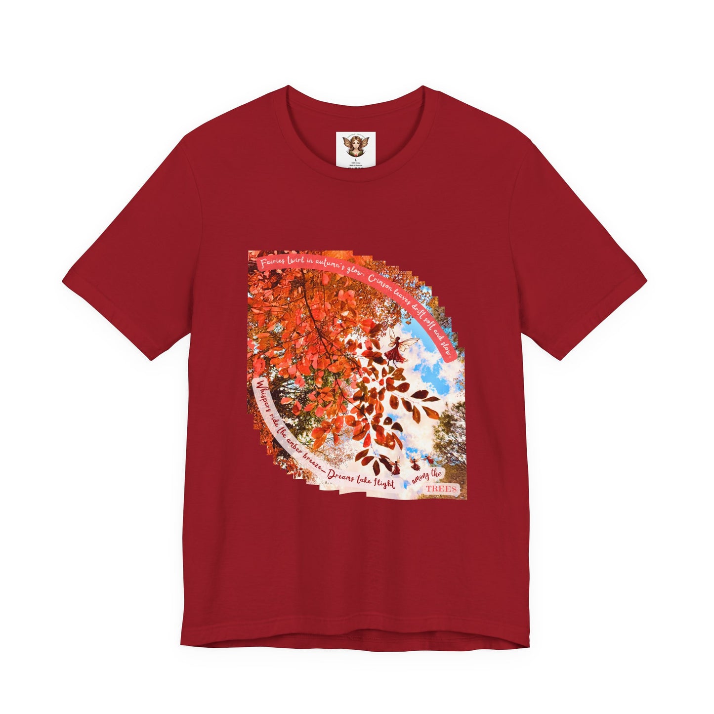 Unisex Short Sleeve Tee- Autumn Fairies and Crimson Leaves Design