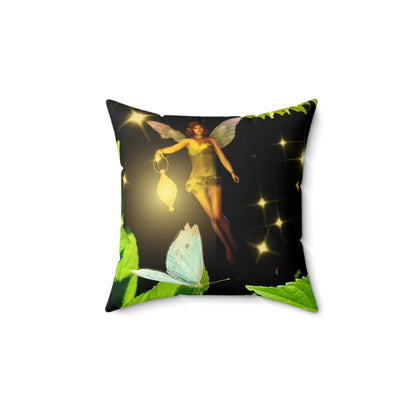 Fairy And Blue Butterfly In A Flower Garden- Square Pillow