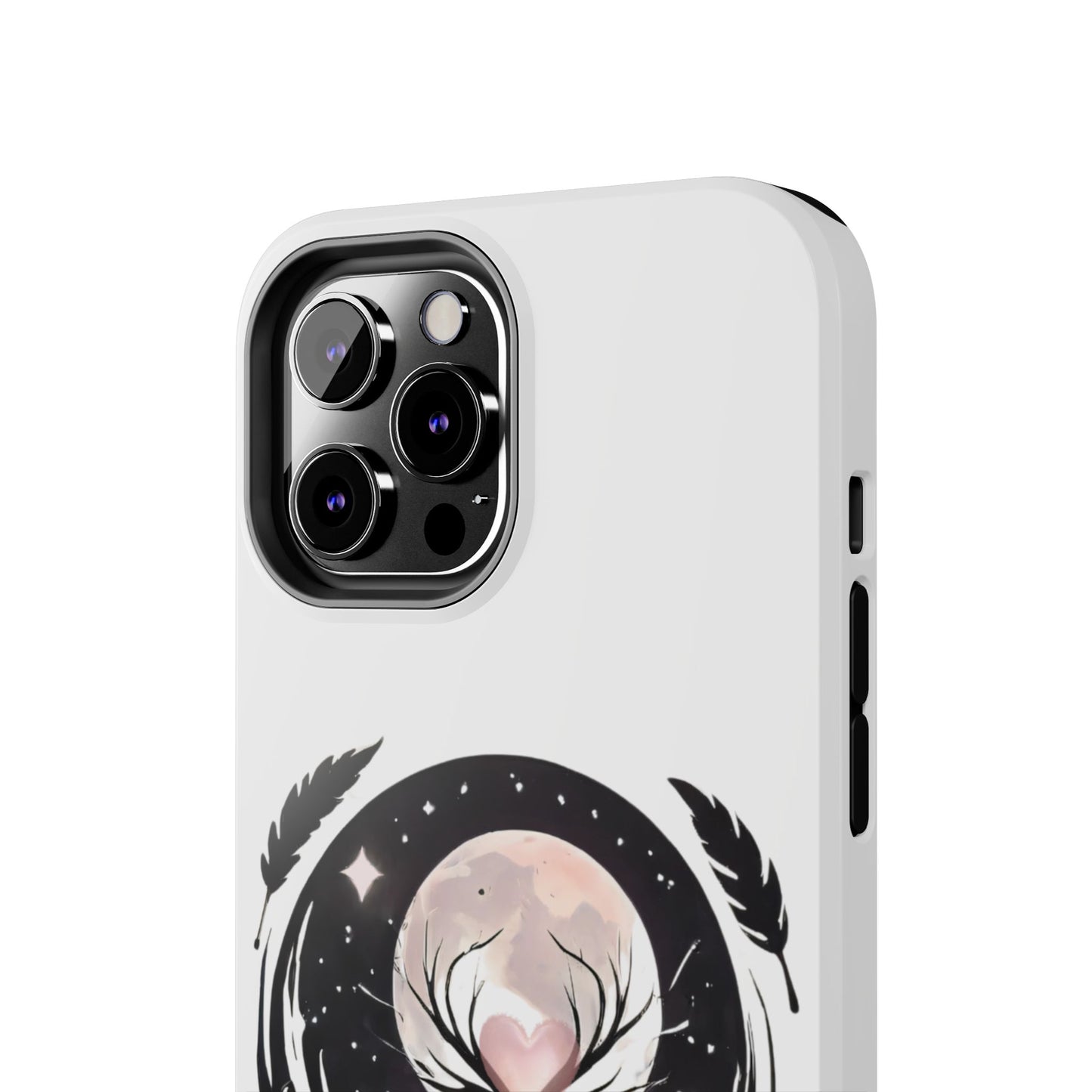 Phone Case - Pink Moon and Heart Nightscape Design, Romantic Whimsical