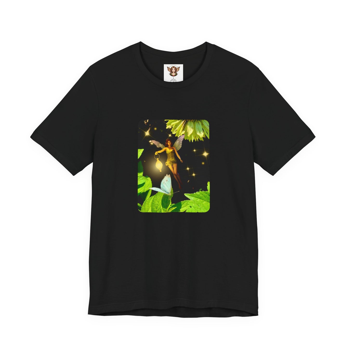 Fairy And Blue Butterfly In A Flower Garden- Unisex Tee