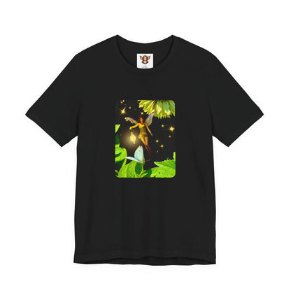Fairy And Blue Butterfly In A Flower Garden- Unisex Tee